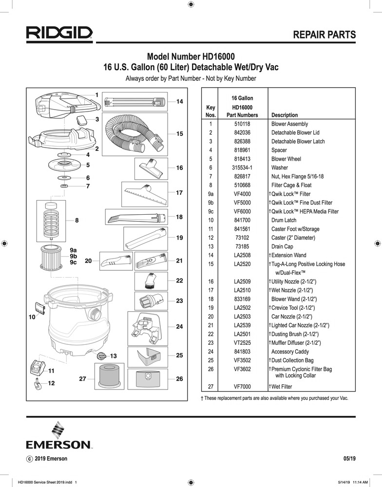 Hd1600 Id 2018 16 Gal Detach File[2].Jpg Diagram and Parts List for AM2265  Ridgid Industrial Fan / Circulator