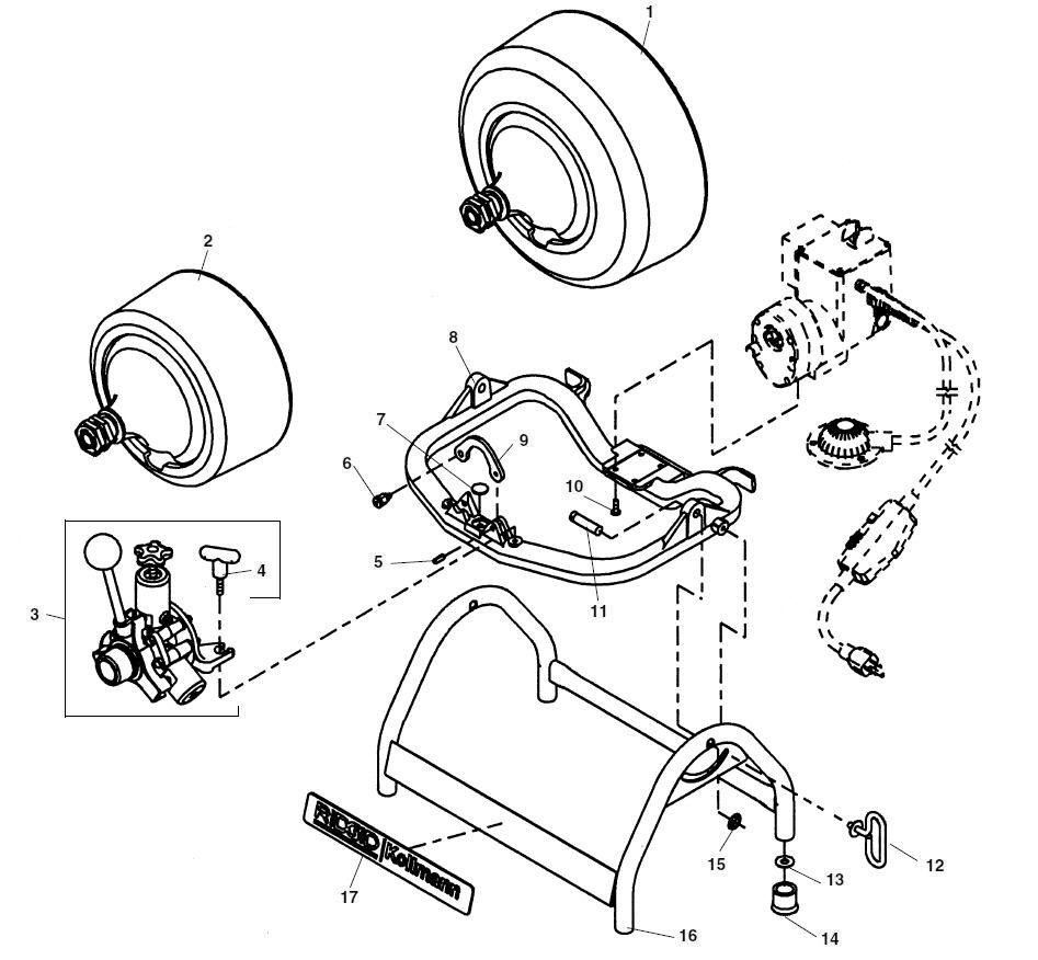 Main Components Diagram and Parts List for K-3800 WITH C-46 53127 Ridgid Drain Cleaner