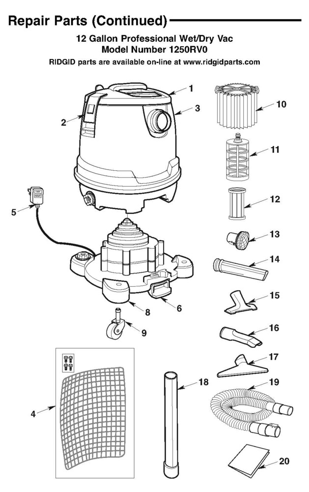 1250rv Vac Assembly Diagram and Parts List for AM2265  Ridgid Industrial Fan / Circulator