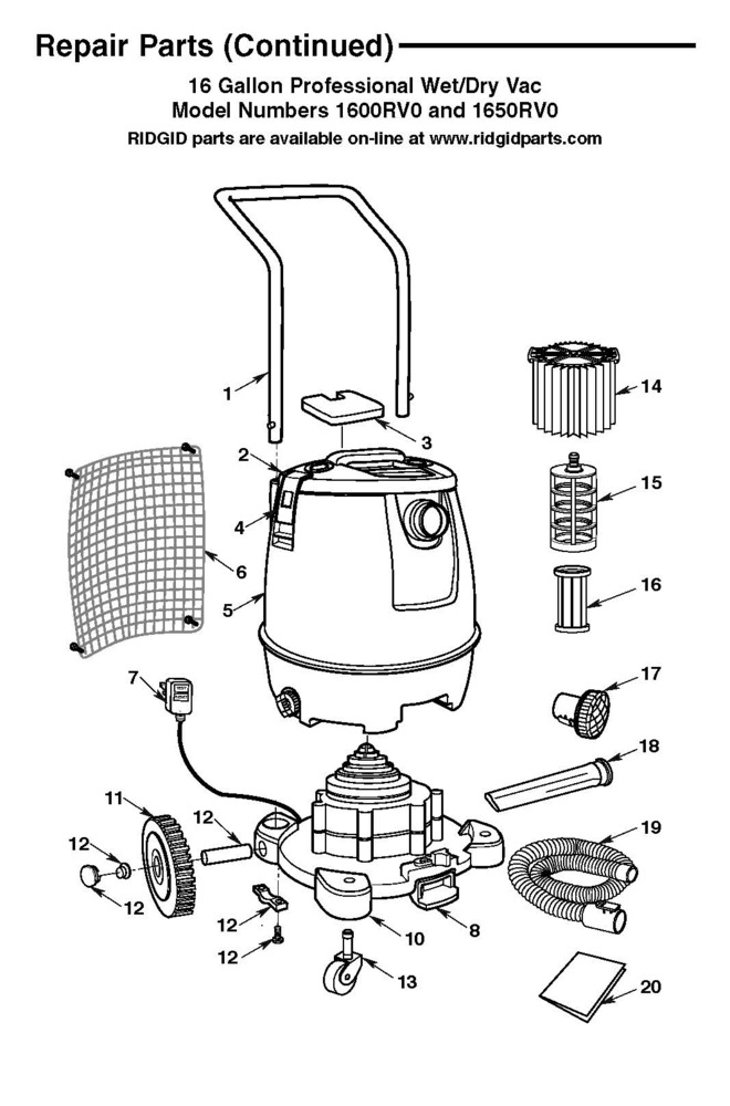 1650rv Vac Assembly Diagram and Parts List for AM2265  Ridgid Industrial Fan / Circulator