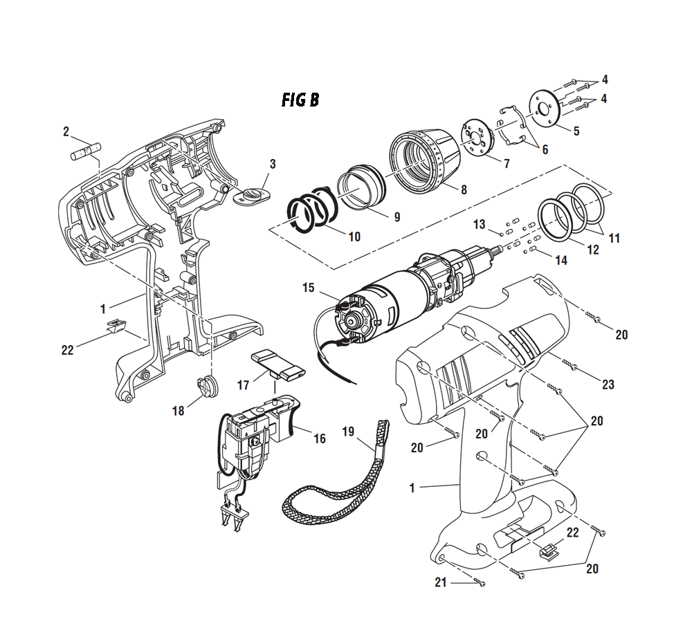 Fig-1 Diagram and Parts List for 97322705  Ridgid Cordless Drill