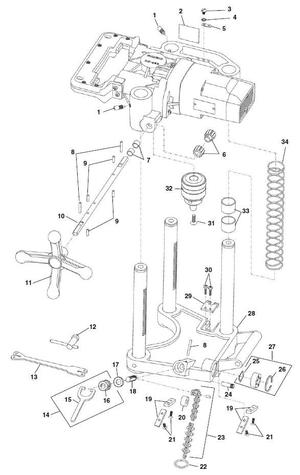 Main Components Diagram and Parts List for HC-450-J 57602 Ridgid Pipe Tools