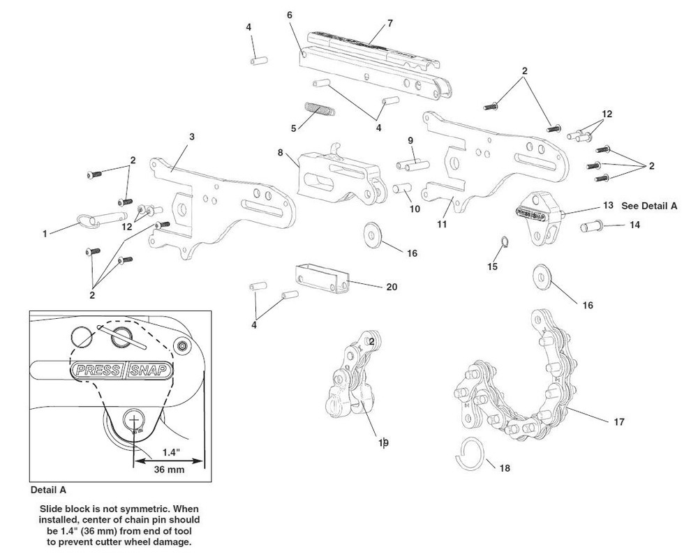 Press Snap Soil Pipe Cutter Diagram and Parts List for 34403R  Ridgid Pipe Tools