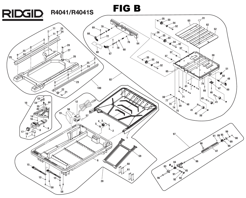 Fig-2 Diagram and Parts List for R4041S  Ridgid Saw