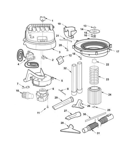 Wd18500 Vac Assembly Diagram and Parts List for AM2265  Ridgid Industrial Fan / Circulator
