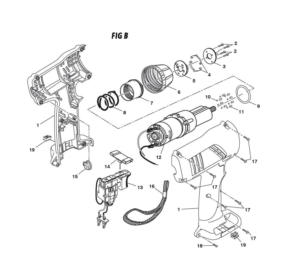 Fig-1 Diagram and Parts List for 97322701  Ridgid Cordless Drill