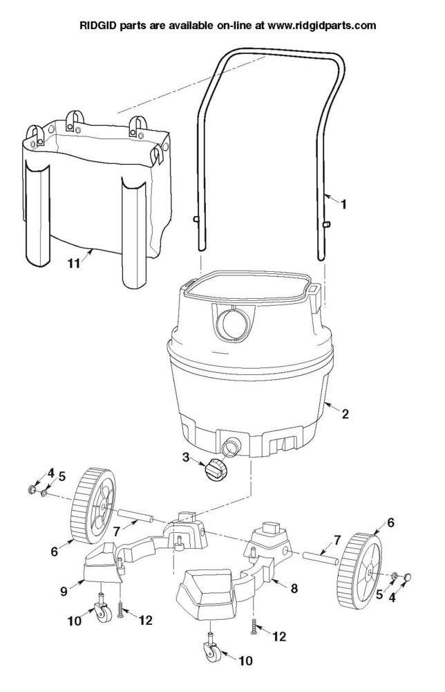 Rv2400a Cart Assembly Diagram and Parts List for AM2265  Ridgid Industrial Fan / Circulator