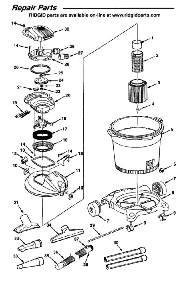 Wd16600 Vac Assembly Diagram and Parts List for AM2265  Ridgid Industrial Fan / Circulator