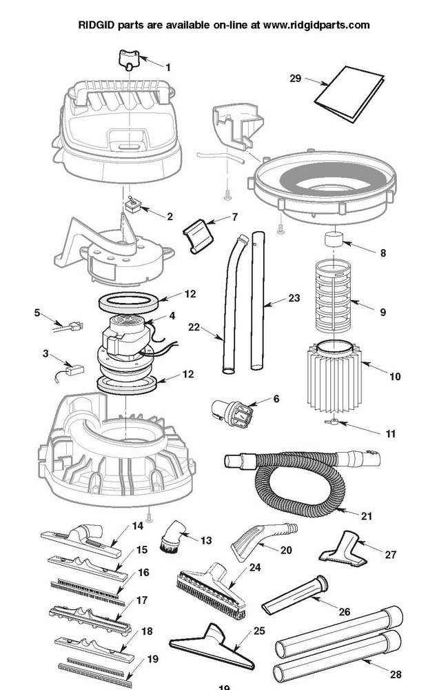 Rv2600b Vac Assembly Diagram and Parts List for AM2265  Ridgid Industrial Fan / Circulator