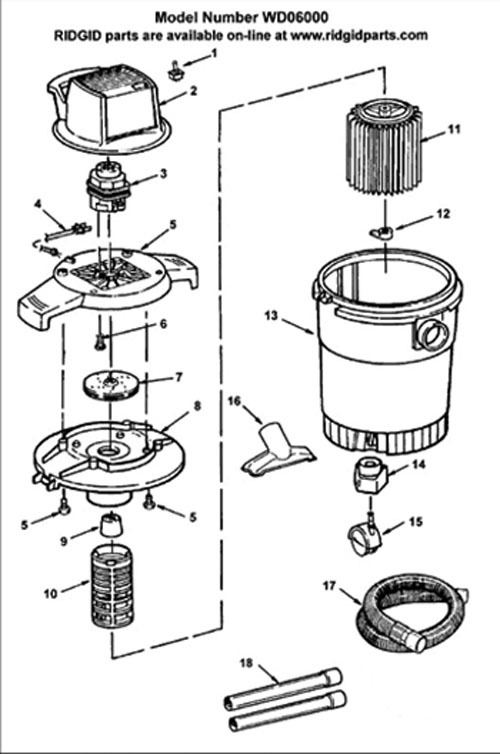 Wd06000 Vac Assembly Diagram and Parts List for AM2265  Ridgid Industrial Fan / Circulator