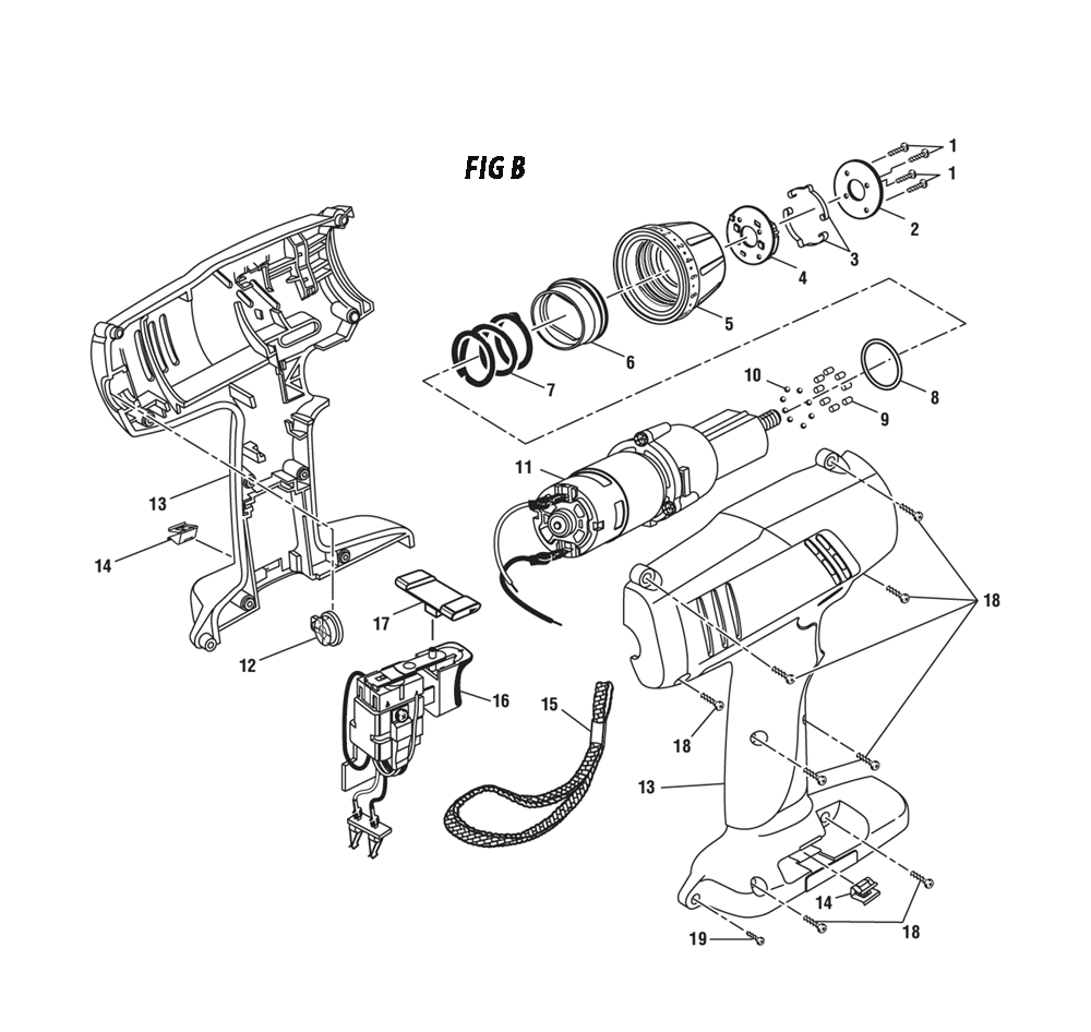 Fig-1 Diagram and Parts List for 973114140  Ridgid Cordless Drill