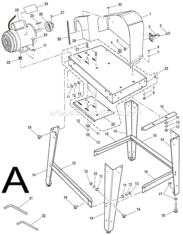 Page A Diagram and Parts List for BS14002  Ridgid Band Saw