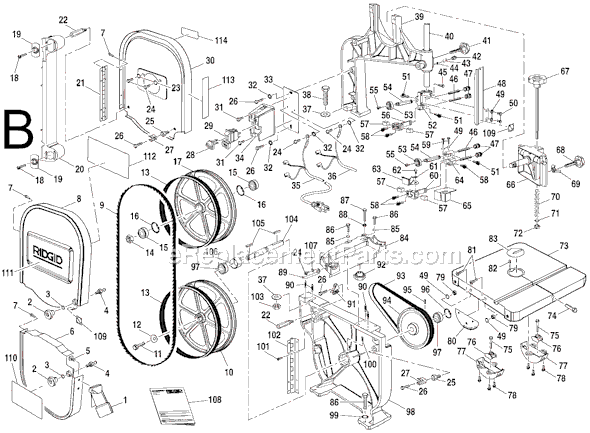 Page B Diagram and Parts List for BS14002  Ridgid Band Saw