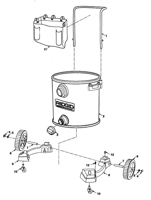 Wd19500 Vac Cart Assembly Diagram and Parts List for AM2265  Ridgid Industrial Fan / Circulator