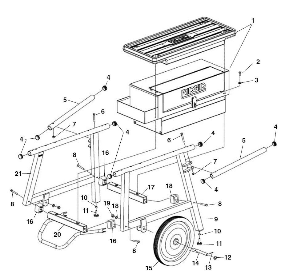 150a / 200a Stands Diagram and Parts List for 29863  Ridgid Pipe Tools