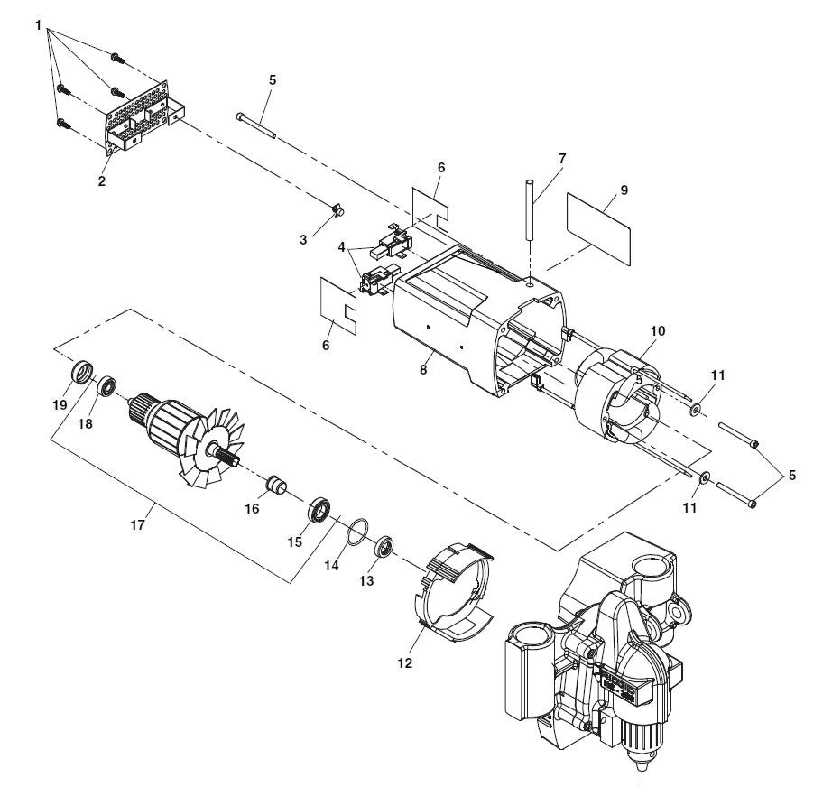 Motor Type 2 – Motors Built After Serial Number Ebh Xxxxx 1109 Diagram and Parts List for HC-300-J 76792 Ridgid Pipe Tools