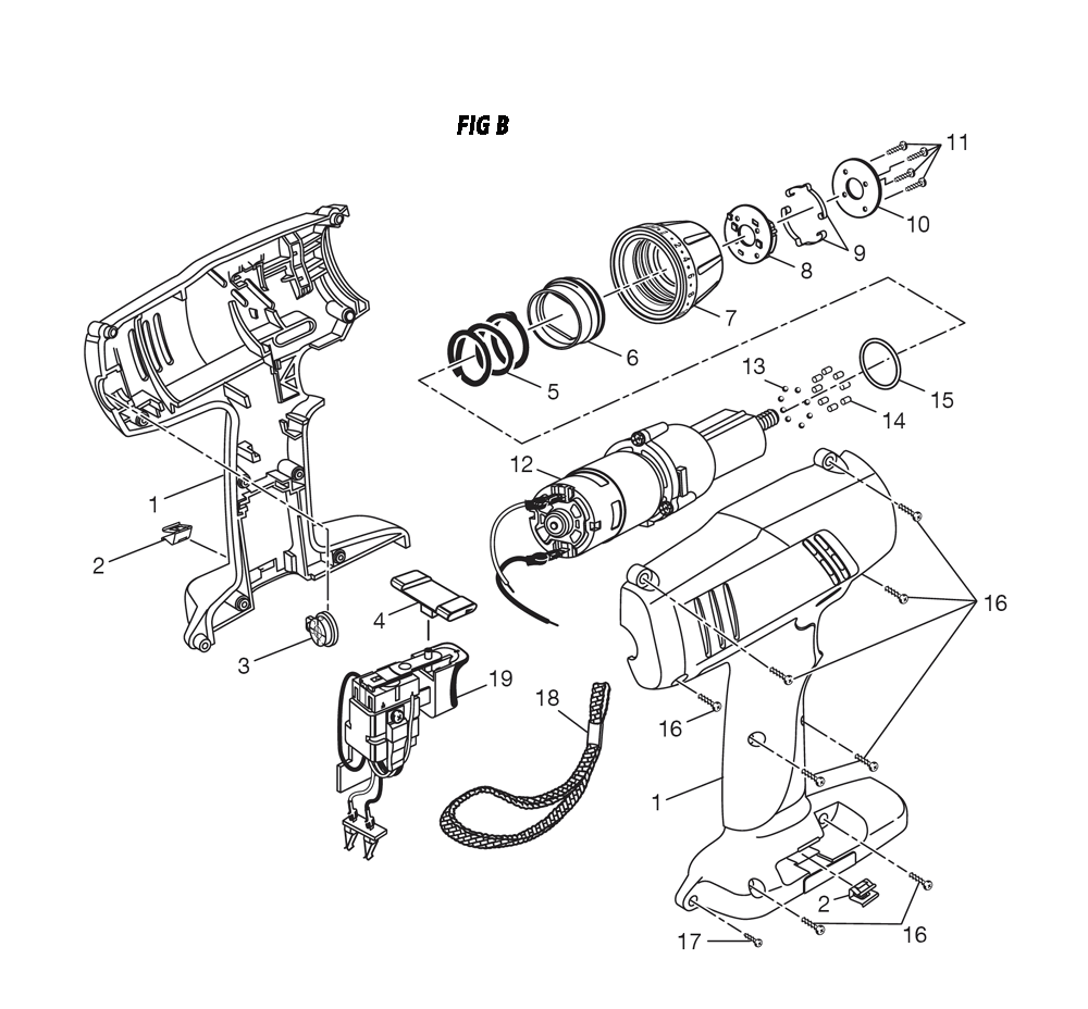 Fig-1 Diagram and Parts List for 973227030  Ridgid Cordless Drill