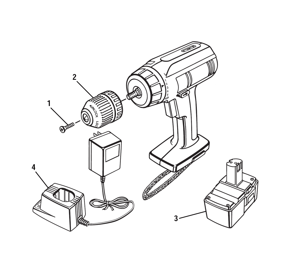 Fig-0 Diagram and Parts List for 97311133  Ridgid Cordless Drill