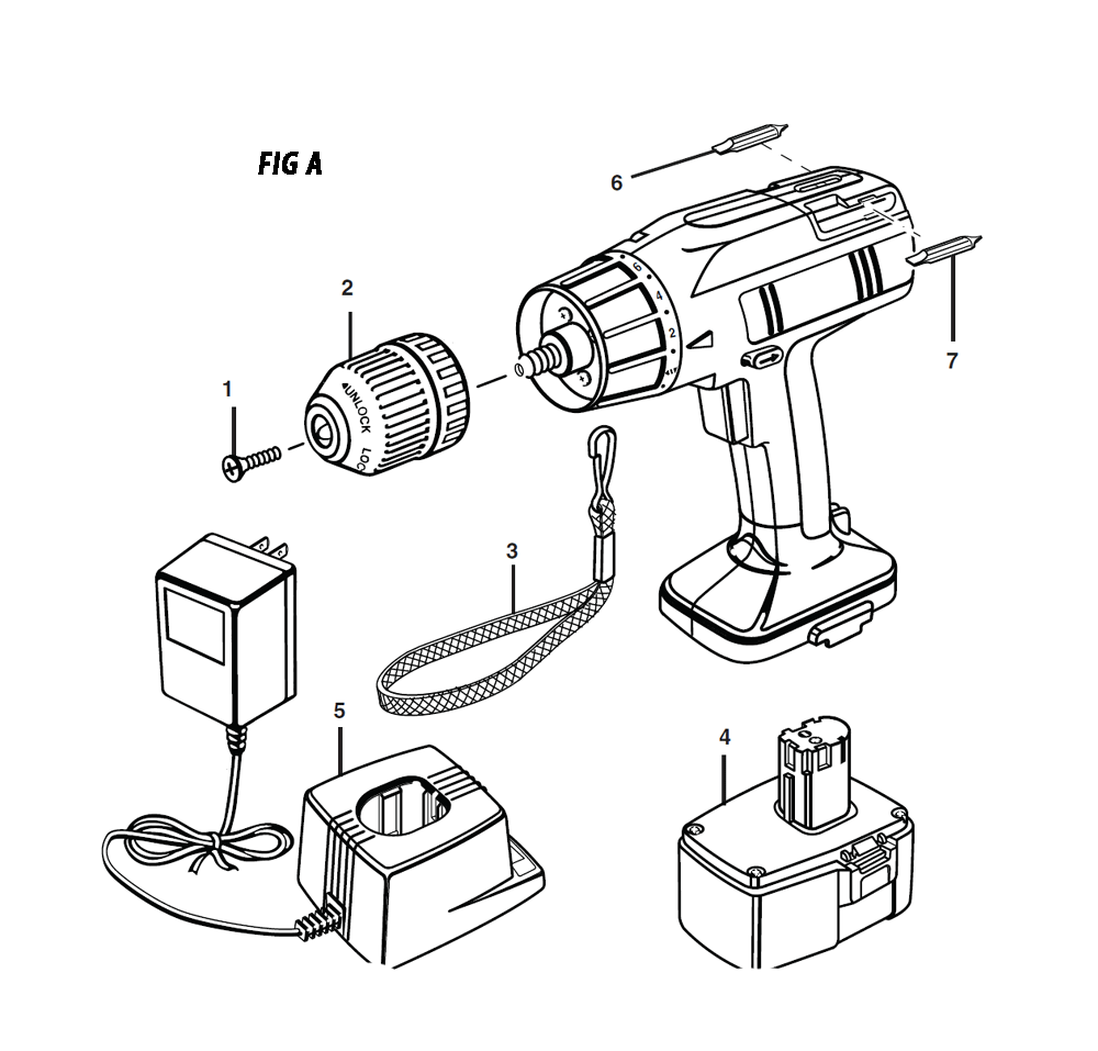 Fig-0 Diagram and Parts List for 97311425  Ridgid Cordless Drill