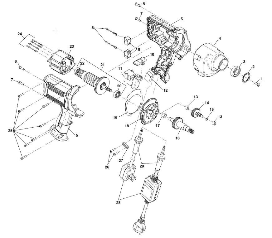 Power Unit Diagram and Parts List for K-45AF-5 36043 Ridgid Drain Cleaner