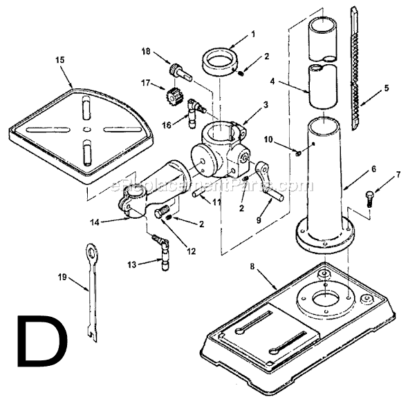 Page D Diagram and Parts List for DP15000  Ridgid Drill Press