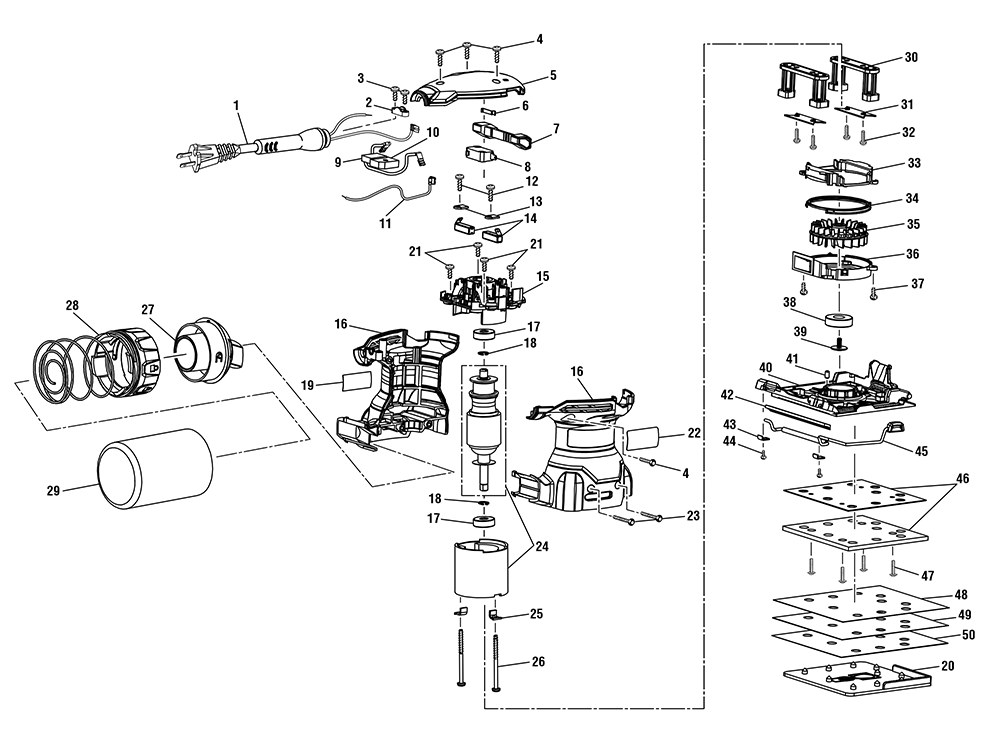 Fig-0 Diagram and Parts List for R25011  Ridgid Sander Grinder