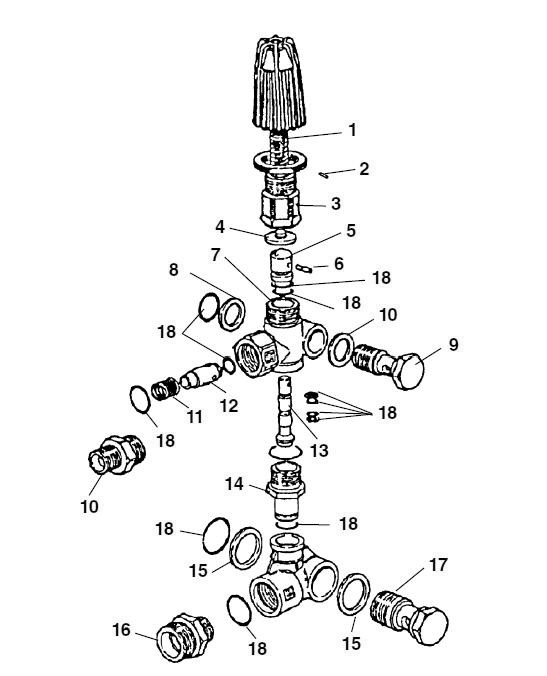 Unloader Valve - Early Style (Red Knob) Diagram and Parts List for 67332 67332 Ridgid Drain Cleaner