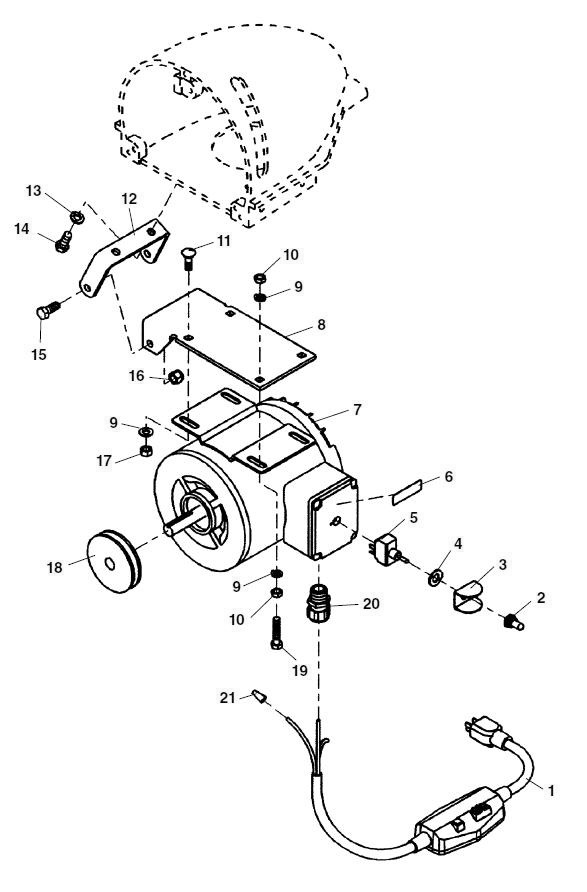 Motor Components Diagram and Parts List for K-1500B SPECIAL KIT 33922 Ridgid Drain Cleaner