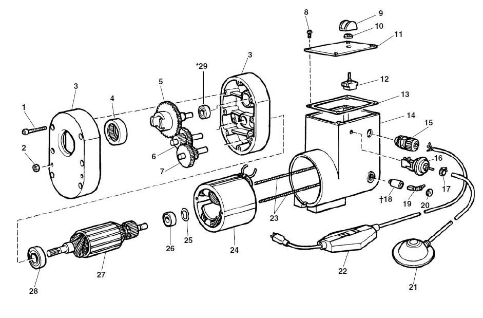 Motor And Gearbox Components Diagram and Parts List for K-3800 W (C-32)(61482) Ridgid Drain Cleaner