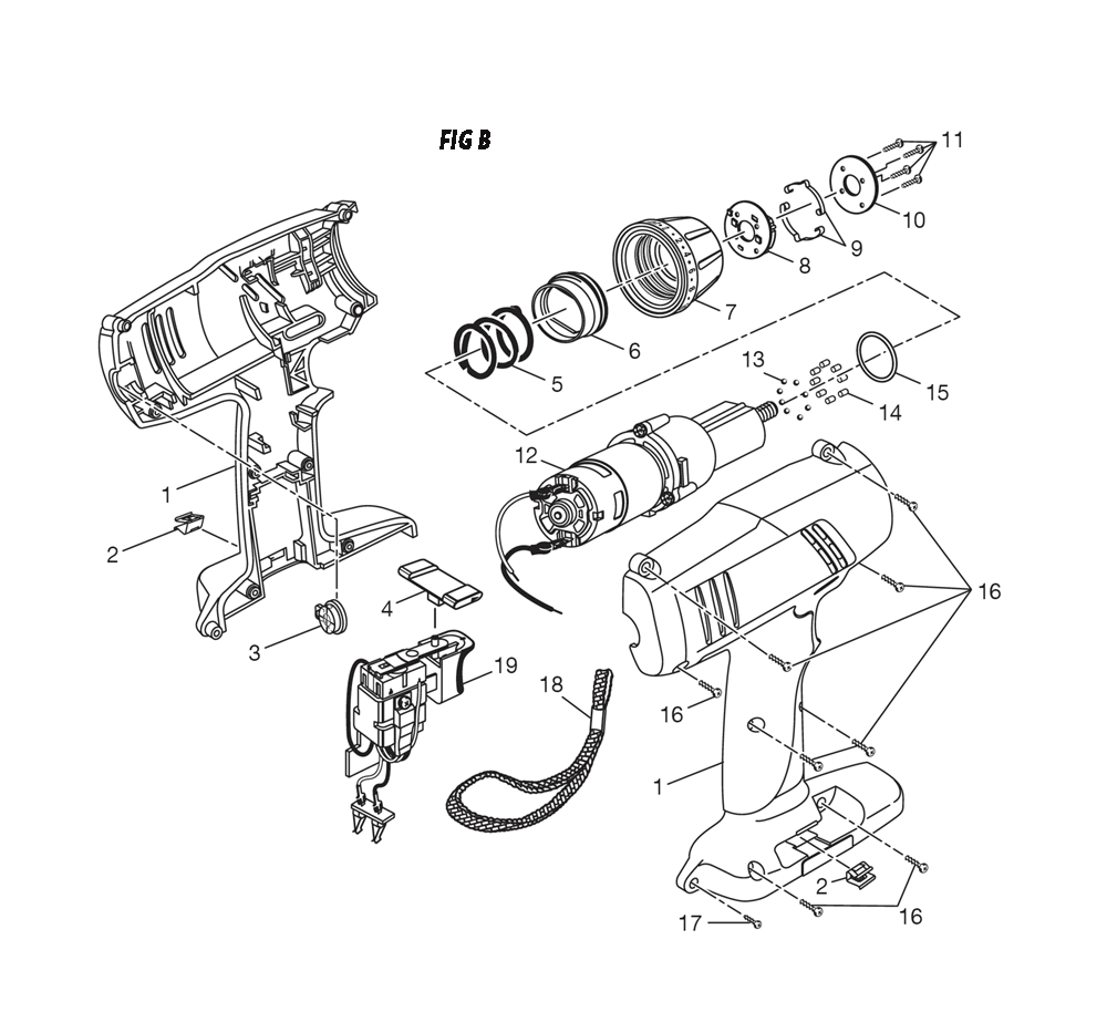 Fig-1 Diagram and Parts List for 97322703  Ridgid Cordless Drill