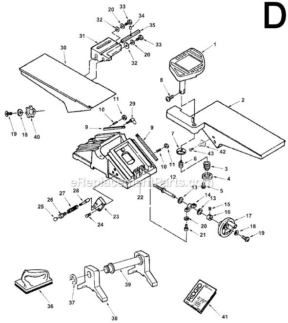 Page D Diagram and Parts List for JP06000  Ridgid Planer Jointer