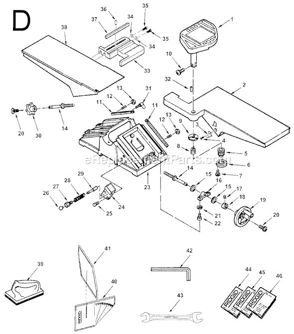 Page D Diagram and Parts List for JP06100  Ridgid Planer Jointer