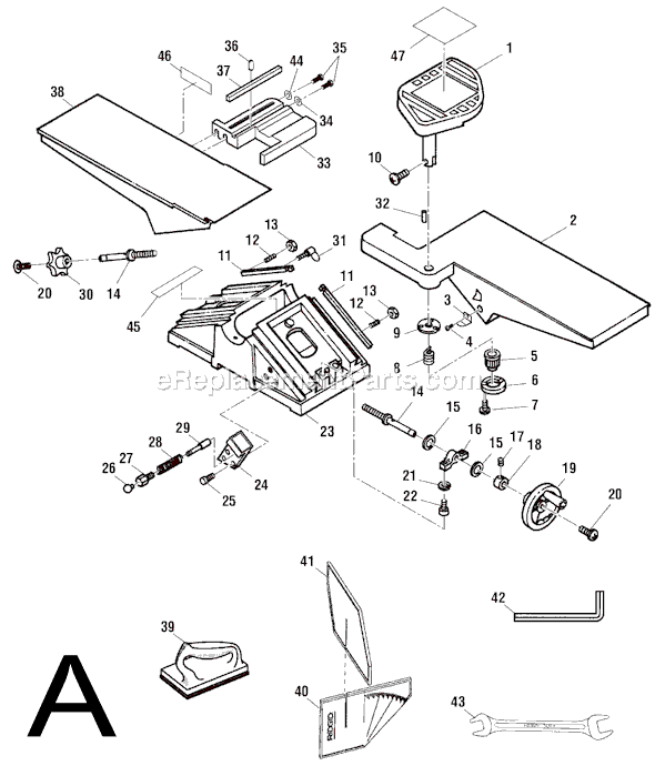 Page A Diagram and Parts List for JP06101  Ridgid Planer Jointer
