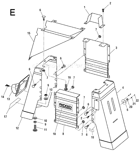 Page E Diagram and Parts List for JP0610  Ridgid Planer Jointer