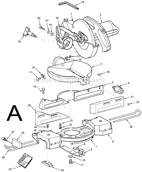 Page A Diagram and Parts List for MS10501  Ridgid Miter Saw