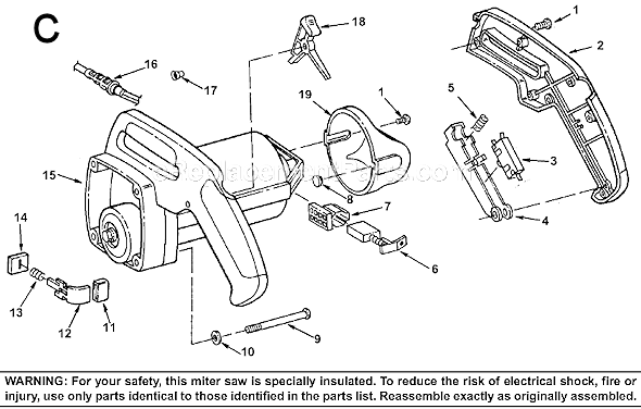 Page C Diagram and Parts List for MS10502  Ridgid Miter Saw
