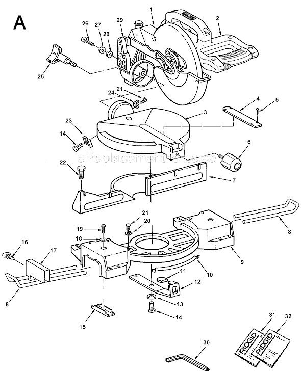 Page A Diagram and Parts List for MS10600  Ridgid Miter Saw