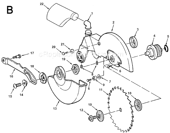 Page B Diagram and Parts List for MS10600  Ridgid Miter Saw