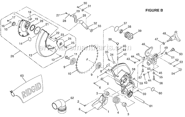 Page B Diagram and Parts List for MS1065LZA  Ridgid Miter Saw