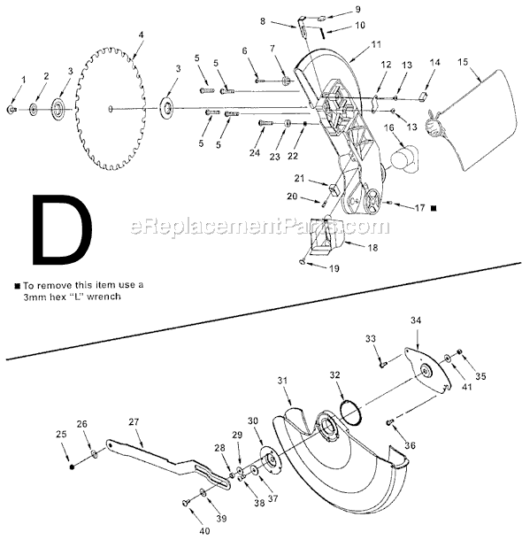 Page D Diagram and Parts List for MS12501  Ridgid Miter Saw