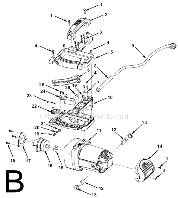 Page B Diagram and Parts List for MS12502  Ridgid Miter Saw