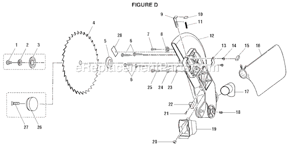 Page D Diagram and Parts List for MS1250LZ  Ridgid Miter Saw