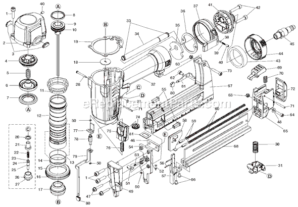 Page A Diagram and Parts List for R150FSA  Ridgid Nailer