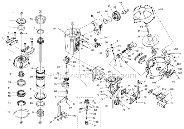 Page A Diagram and Parts List for R175RNA  Ridgid Nailer