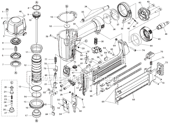 Page A Diagram and Parts List for R213BNA  Ridgid Nailer