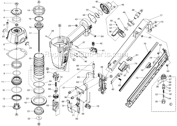 Page A Diagram and Parts List for R250AFA  Ridgid Nailer