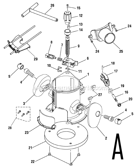 Page A Diagram and Parts List for R29301  Ridgid Router