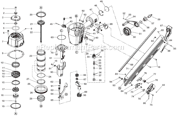 Page A Diagram and Parts List for R350CHA  Ridgid Nailer