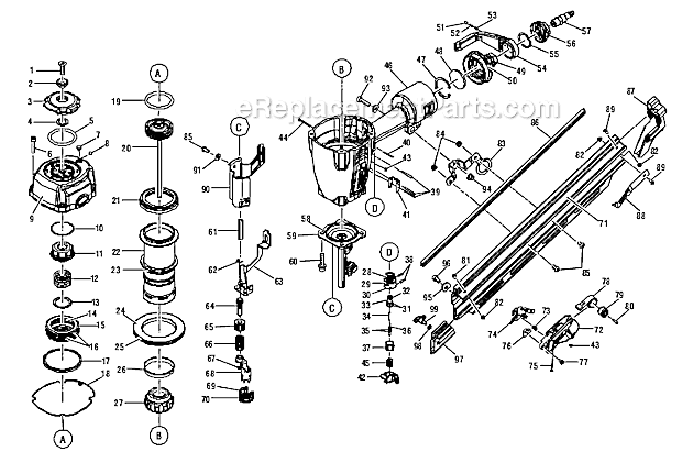 Page A Diagram and Parts List for R350CHD  Ridgid Nailer