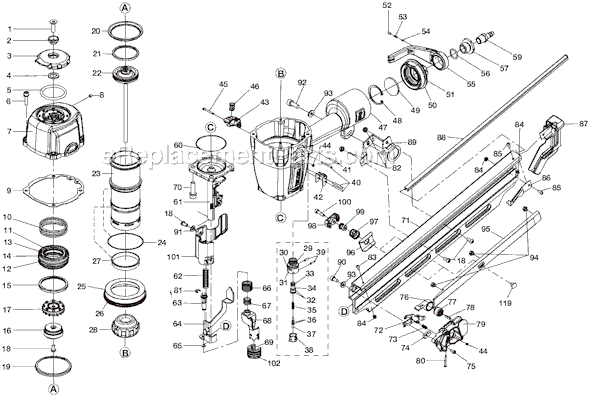 Page A Diagram and Parts List for R350RHA  Ridgid Nailer